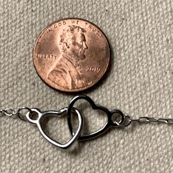 Double Interlocking Silver Hearts Layering Love Friendship Necklace + Gift Pouch - Picture 10 of 12